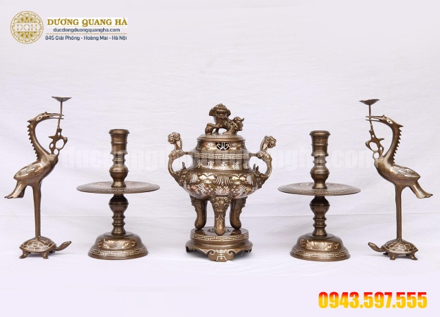 batch_1bộ ngũ sự cao 50cm đúc đồng đỏ khảm tam khí